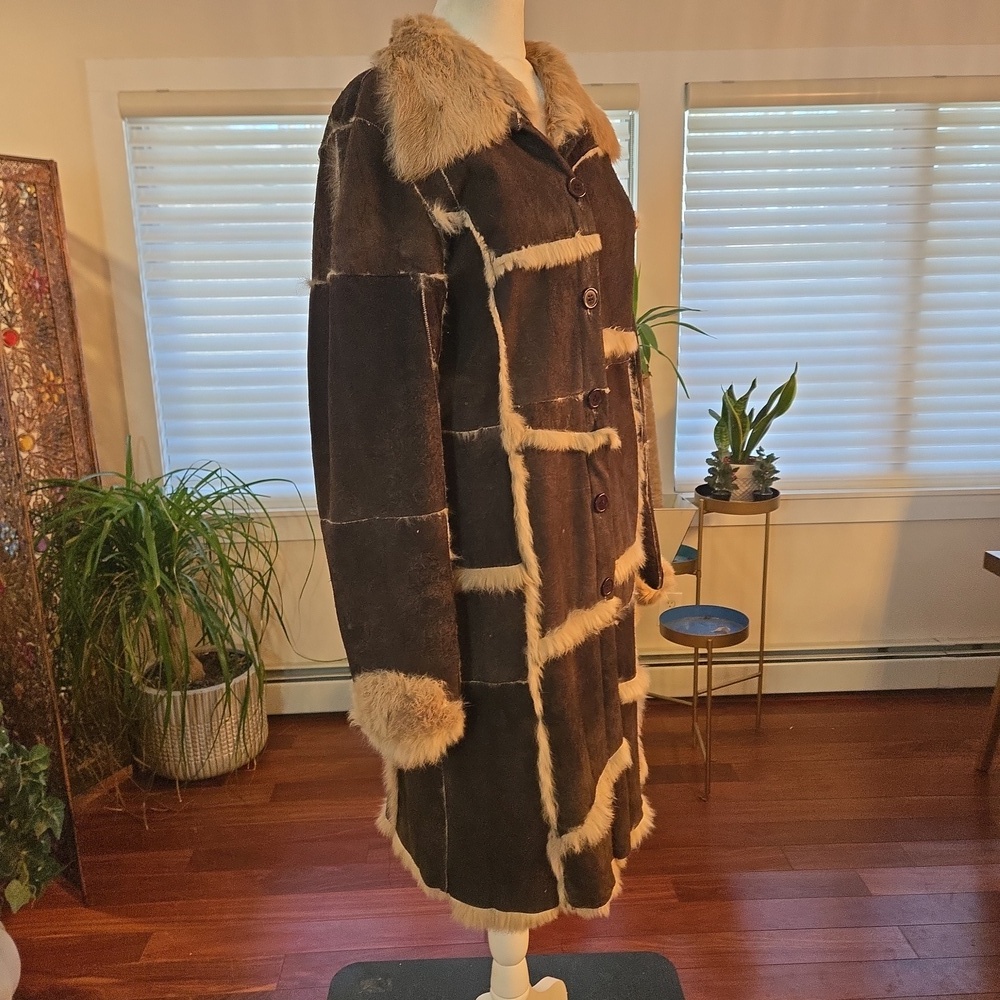 Vtg Guess Shearling Patchwork Chocolate Brown Sue… - image 2